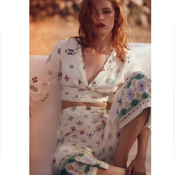 Zara PRINTED LINE BLEND CULOTTES - Picture 3 of 5